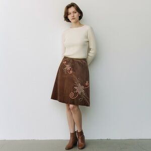Vintage Y2K Field Gear Embroidered Boho Midi Skirt​